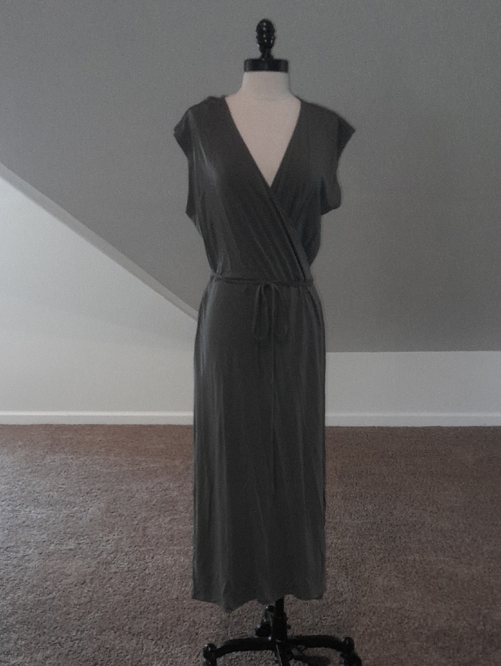 Lou & Grey Olive Wrap-Style Maxi Dress with Tie Waist